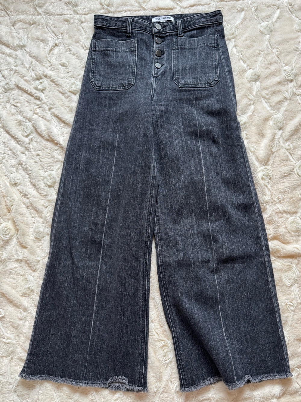 Elizabeth and James Wide Leg High-Rise Jeans in Washed Black